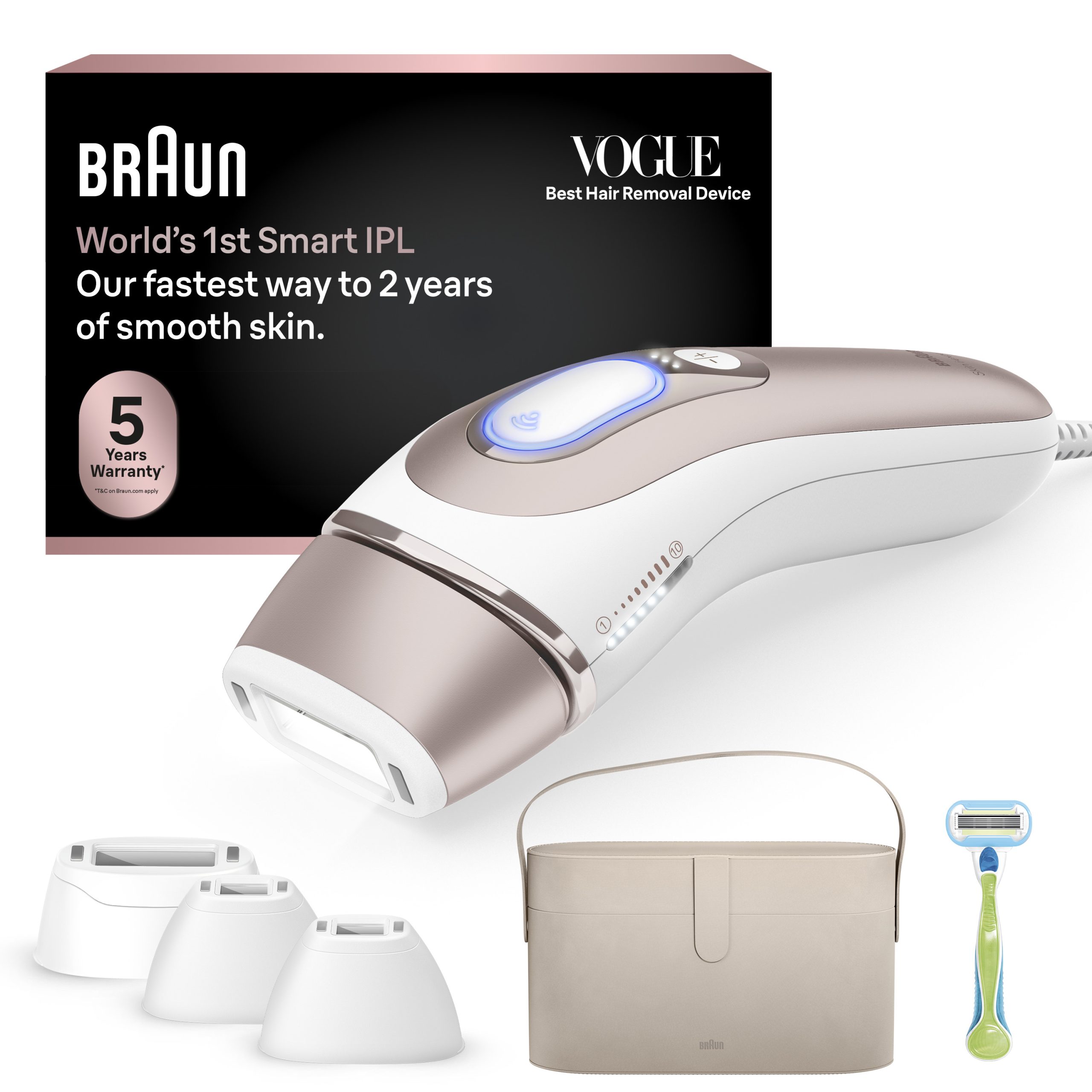 Braun Skin iexpert Smart IPL: At Home Alternative to Laser Hair Removal with 4 Caps and Vanity Case, PL7387